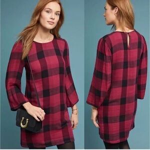 Anthropologie Cloth & Stone Tunic Shift Dress Size Small Red/Black Buffalo Plaid